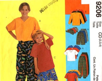 1998 Uncut Boys' SHIRT T-Shirt PANTS Shorts HAT Pattern McCall's #9206 Size 2-3-4 Loose-fitting Round/V-Neck Vintage Summer Sewing