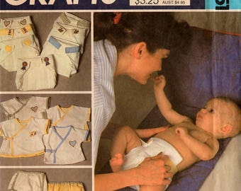 1984 Uncut Baby's WRAP-SHIRT Diaper Cover DIAPER Guide Pattern McCall's 9051 Newborn-Large Appliques Infant Wear Pinless Cloth Diaper