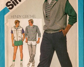 1984 Unused Men's PANTS Shorts PULLOVER TOP Hoodie/Vest Pattern Simplicity #6426 Size 42-44 Knits Henry Grethel Vintage Fall/Winter Sewing