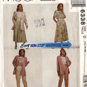 Uncut McCall&#39;s Pattern #6338 Misses&#39; JACKET TOP SKIRT Pants Size 12-14-16 Bust 34&quot;-38 Wardrobe Sewing Vintage 1993 Fashions Easy