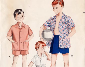 1950's Uncut Boys' Sport SHIRT & Boxer SHORTS Pattern Butterick #5775 Size 2 Summer Beach/Country Wear Vintage Sewing