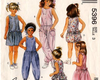 1991 Uncut GIRL'S SUNDRESS & JUMPSUIT Pattern McCall's #5396 Size 3 Drop Waist Loose-fitting 2 Lengths Vintage Summer Sewing