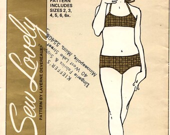 1971 Unused GIRLS' BIKINI SWIMSUIT Pattern Sew Lovely SW108 Size 2-3-4-5-6-6x Master Pattern 4 Pieces Stretch Swimwear Fabric Vintage Sewing
