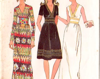 1971 Cut MISSES' DRESS PATTERN Simplicity #9707 Size 10 Bust 32.5" V-neck Midriff Accent 2 Lengths Dressy Vintage Sewing Women