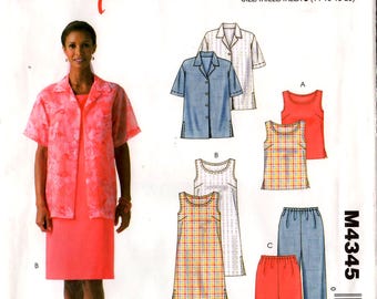 2004 Uncut Misses' SHIRT Top DRESS Pants Pattern McCall's #4345 Size 14-16-18-20 EASY Stitch 'n Save Ladies' Summer Wardrobe Sewing