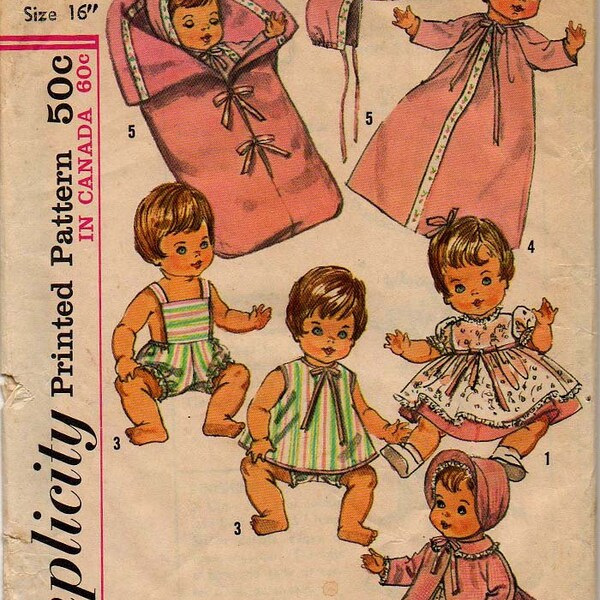 Uncut '64 BABY DOLL CLOTHES Pattern // Betsy Wetsy // 16" // Wardrobe // Vintage Sewing // Simplicity 5730