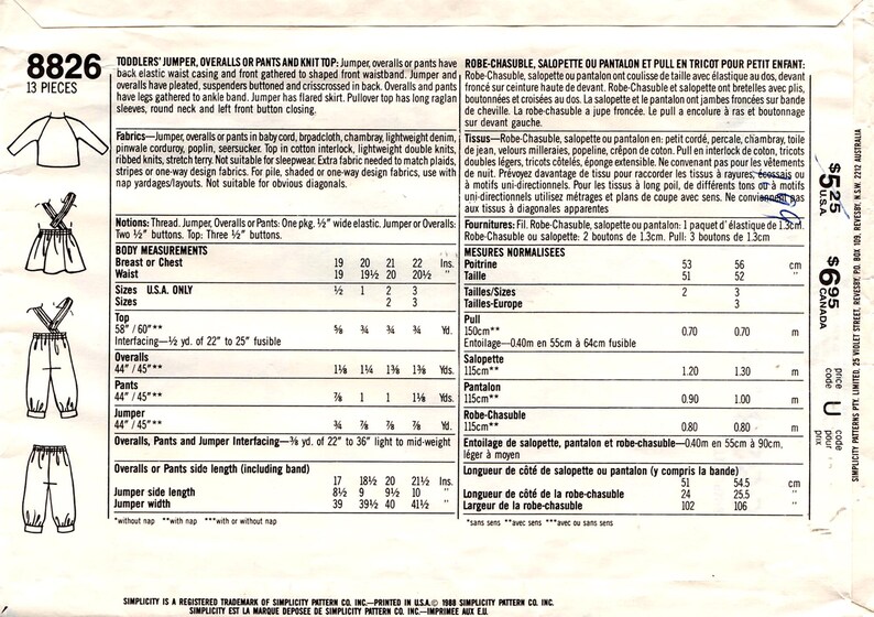 1988 Uncut Boys/girls JUMPER Overalls PANTS Knit Top PATTERN Simplicity ...