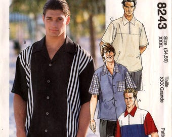 1996 Uncut Men's SHIRTS PATTERN McCall's #8243 Size XXXL (54/56) Button Front 1/4 Zip Loose Fitting Short Sleeves Vintage Sewing