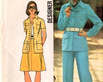 1973 Uncut Misses' SHIRT-JACKET Skirt PANTS Pattern Simplicity #5588 Size 14 Bust 36" Safari Look Designer Fashion Ladies' Vintage Sewing