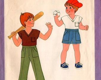 1979 Uncut Boys' TOP PANTS SHORTS Pattern Simplicity #8948 Size 5 Chest 24" Mock Fly Elastic Waist Kimono Sleeves Vintage Summer Sewing