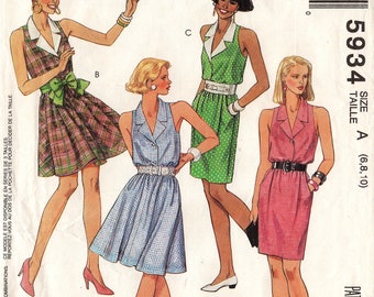 1992 Vintage MCCALLS PATTERN #5934 Misses Dresses Size 6, 8, 10 Bust 30.5-32.5 Sleeveless Summer Fashion Elastic Waist Button Front Collar