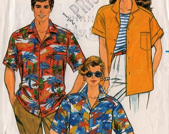 1985 Uncut UNISEX CAMP SHIRT Pattern Butterick #3210 Size Extra Small/Small/Medium Very Loose-fitting Short Sleeves Vintage Men/Miss Sewing