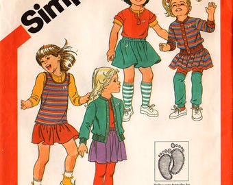 1983 Uncut Girls' Knit SKIRT Tops CARDIGAN JACKET Pattern Simplicity #6093 Size 3-4-5 "Hang Ten" Pull-on/Pullover Summer/Fall Vintage Sewing