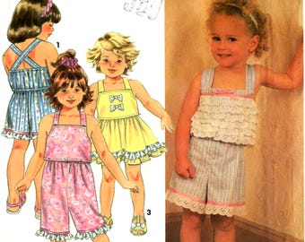 1992 Uncut Girls' SHORTS SKIRT TOP Pattern Simplicity #7908 Size 2-3-4  Cross-strap Top 2 Length Shorts Ruffle Eyelet Trim Summer Sewing