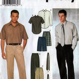 May include: Simplicity sewing pattern 9469 for shirts, pants, and ties. The pattern envelope displays illustrations of short and long-sleeve button-down shirts, trousers, shorts, and neckties in various colors and patterns, including plaid and solid fabrics.