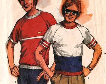 1990's Uncut MEN'S SHIRTS/TOPS Pattern Butterick #3116 Size Large (42-44) Knits Pullover Raglan Sleeve Ribbing Sporty Fast & Easy Sewing
