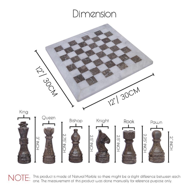 Juego de ajedrez de mármol / Tablero de ajedrez de lujo hecho a mano / Piezas de piedra únicas 12" Chess Set
