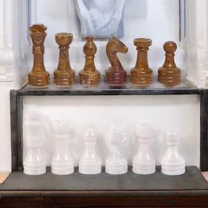 Marble Chess Pieces Sets | Marble Chess Figures | White and Brown | Elegant Antique Pieces | Premium Stone Chess figures