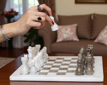 Marble Chess Set | Luxury Handmade chess board | Unique stone pieces
