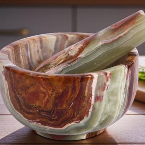 Marmormortel och mortelstötset | Onyxgrön örtkvarn, kryddkvarnskål, kökstillbehör