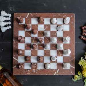 Marble Chess Set Handmade | Luxury Stone Chess Board | Weighted Vintage Pieces | Modern Game Decor | Premium Gift for Her Christmas