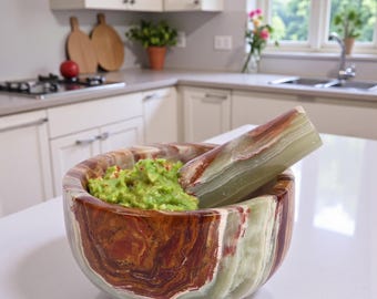 Handmade Marble Mortar and Pestle: Herb Spice Grinder Bowl, Kitchen Accessories