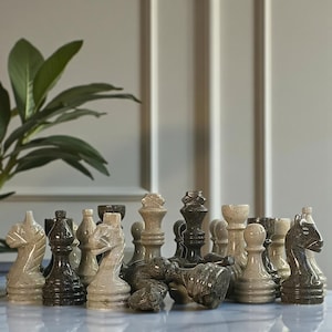 Marble Chess Pieces  | Handmade Stone Chess Figure | Housewarming Gift