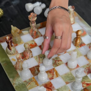 Marble chess set handmade board green onyx stone chess set vintage luxury pieces modern large antique gift decor unique housewarming