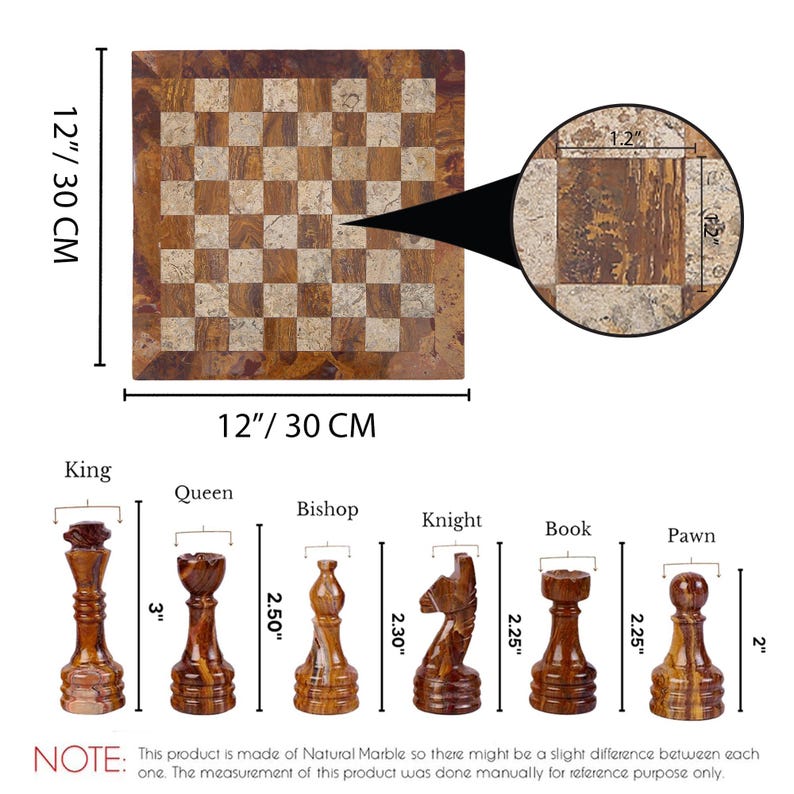 大理石のチェスセット｜手作りのチェス盤ゲーム｜エレガントなホームデコレーションギフト 12" Chess Set