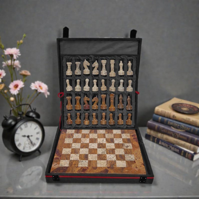 大理石のチェスセット｜手作りのチェス盤ゲーム｜エレガントなホームデコレーションギフト 12" Chess + Gift Box