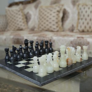 Stone Onyx Chess Pieces Handmade Board Marble Antique Vintage Large Modern Gift Decor Unique Set Housewarming