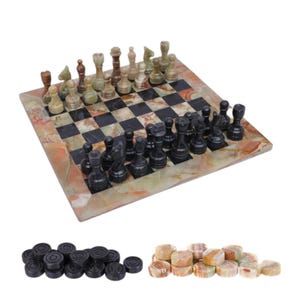 Modern Marble Chess Set | Green & Black | Luxury Handmade Chess Game Decor | Marble Chess Pieces Display | Handcrafted Chess Pieces Gift