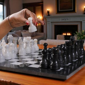 Premium Chess Set Handmade | Decorative Marble Chess Pieces | Antique Stone Game Board 10&quot; | Unique Housewarming Gift | Modern Collectible