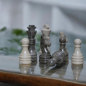 Chess Pieces Set | Handmade Marble Chess Figure | Stone Housewarming Gift