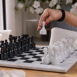 Marble Chess Board Set | Marble Chess Set | Artistic Board Game | White & Black | Luxury Home Decor