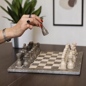 Stone Marble Chess Board | Elegant Handmade Chess Pieces | Modern Decorative Chess Game | Premium Gift for Christmas | Unique Set for Him