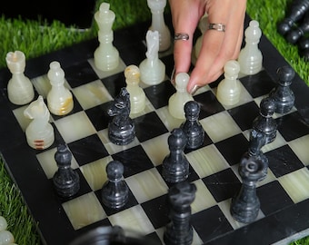 Handmade Marble Chess Set: Black & Onyx, Luxury Board Game