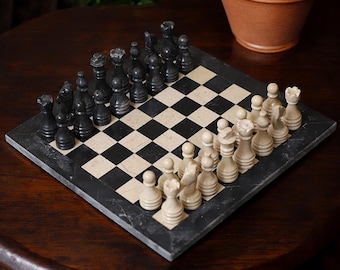 Juego de ajedrez de mármol / Piezas de ajedrez hechas a mano / Juego de mesa de lujo - Rey y Reina - Regalo para el Día de la Madre