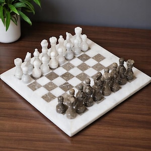 Marble Chess Set Handmade | Luxury Stone Chess Board | Weighted Vintage Pieces | Modern Game Decor | Premium Gift for Her Christmas