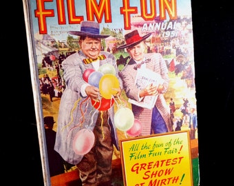 Comedy film vintage magazine - fil fun anual 1951 - laurel and hardy comedy illustration - vintage collection gift for friend