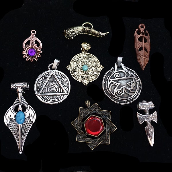 Amulets of the Nine Divines, The Elder Scrolls Skyrim Pendants, Mara, Arkay, Stendarr, Dibella, Talos, Kynareth, Akatosh, Julianos, Zenithar