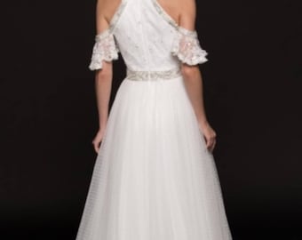 FUN Dream Dress!! Quirky, BOHO, Romantic- Polka Dots! Wedding Gown, New Designer Ready to Ship!