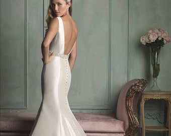 NEW Designer Champagne LOW BACK Wedding Dress! Modern dress with High Neck