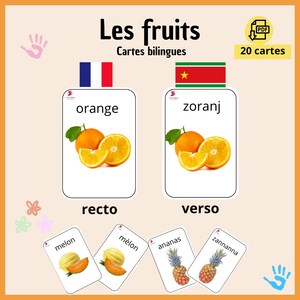 Cartes de vocabulaire - Les fruits - Français/Créole | Apprendre le créole en s'amusant  | Format PDF