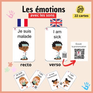 Cartes de vocabulaire  Les émotions - Français/Anglais | Apprendre l'anglais en s'amusant  | Format PDF