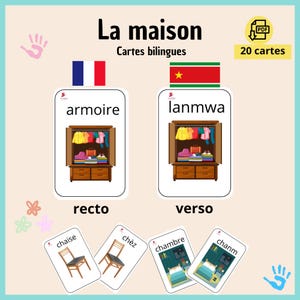 Cartes de vocabulaire Maison - Français/Créole | Apprendre en s'amusant | Format PDF