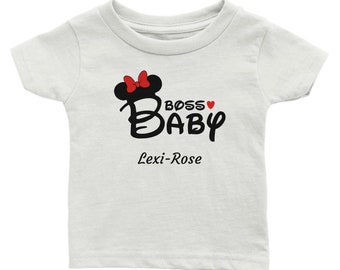 T-shirt classique à encolure ras du cou pour bébé Minnie Baby Boss personnalisé