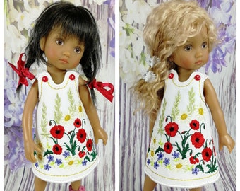 Dress for doll Boneka, dress for Dianna Effner doll, dress for 10 inch doll, doll dress with embroidery "RED FLOWER"