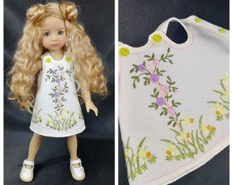 Dress for doll Little Darling, dress for 13 inch doll, dress for Dianna Effner doll, doll dress with embroidery "NARCISSUS AND ROSES"