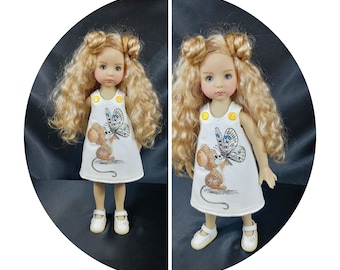 Dress for doll Little Darling, dress for 13 inch doll, dress for Dianna Effner doll, doll dress with embroidery, doll dress "little mouse"